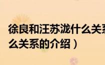 徐良和汪苏泷什么关系（关于徐良和汪苏泷什么关系的介绍）