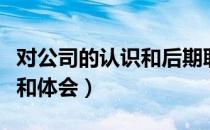 对公司的认识和后期职业规划（对公司的认识和体会）
