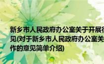 新乡市人民政府办公室关于开展行业系统消防安全标准化管理工作的意见(对于新乡市人民政府办公室关于开展行业系统消防安全标准化管理工作的意见简单介绍)