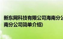 新东网科技有限公司海南分公司(对于新东网科技有限公司海南分公司简单介绍)