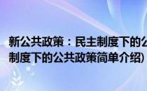 新公共政策：民主制度下的公共政策(对于新公共政策：民主制度下的公共政策简单介绍)