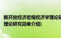 新开放经济宏观经济学理论研究(对于新开放经济宏观经济学理论研究简单介绍)