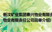 新汶矿业集团泰兴物业有限责任公司(对于新汶矿业集团泰兴物业有限责任公司简单介绍)