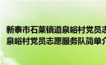 新泰市石莱镇道泉峪村党员志愿服务队(对于新泰市石莱镇道泉峪村党员志愿服务队简单介绍)