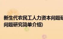 新生代农民工人力资本问题研究(对于新生代农民工人力资本问题研究简单介绍)