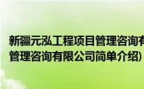新疆元泓工程项目管理咨询有限公司(对于新疆元泓工程项目管理咨询有限公司简单介绍)