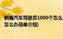 新编汽车驾驶员1000个怎么办(对于新编汽车驾驶员1000个怎么办简单介绍)