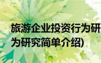 旅游企业投资行为研究(对于旅游企业投资行为研究简单介绍)