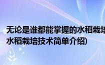 无论是谁都能掌握的水稻栽培技术(对于无论是谁都能掌握的水稻栽培技术简单介绍)