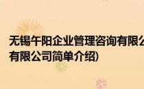 无锡午阳企业管理咨询有限公司(对于无锡午阳企业管理咨询有限公司简单介绍)