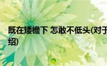 既在矮檐下 怎敢不低头(对于既在矮檐下 怎敢不低头简单介绍)