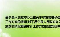 昌宁县人民政府办公室关于印发稳增长促改革调结构惠民生政策措施落实情况跟踪审计工作方案的通知(对于昌宁县人民政府办公室关于印发稳增长促改革调结构惠民生政策措施落实情况跟踪审计工作方案的通知简单介绍)