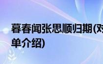暮春闻张思顺归期(对于暮春闻张思顺归期简单介绍)