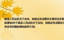 最高人民法院关于冻结、划拨证券或期货交易所证券登记结算机构、证券经营或期货经纪机构清算帐户资金等问题的通知(对于最高人民法院关于冻结、划拨证券或期货交易所证券登记结算机构、证券经营或期货经纪机构清算帐户资金等问题的通知简单介绍)