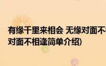 有缘千里来相会 无缘对面不相逢(对于有缘千里来相会 无缘对面不相逢简单介绍)