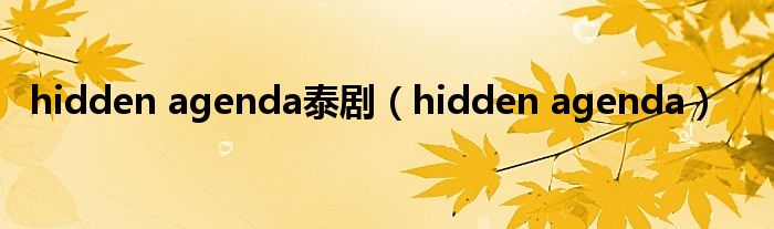 hidden agenda泰剧（hidden agenda）