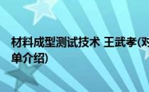 材料成型测试技术 王武孝(对于材料成型测试技术 王武孝简单介绍)