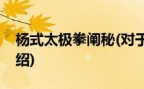 杨式太极拳阐秘(对于杨式太极拳阐秘简单介绍)
