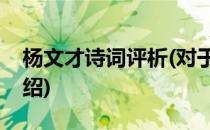 杨文才诗词评析(对于杨文才诗词评析简单介绍)