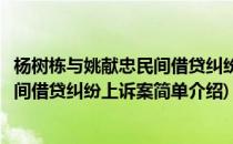 杨树栋与姚献忠民间借贷纠纷上诉案(对于杨树栋与姚献忠民间借贷纠纷上诉案简单介绍)