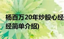 杨百万20年炒股心经(对于杨百万20年炒股心经简单介绍)